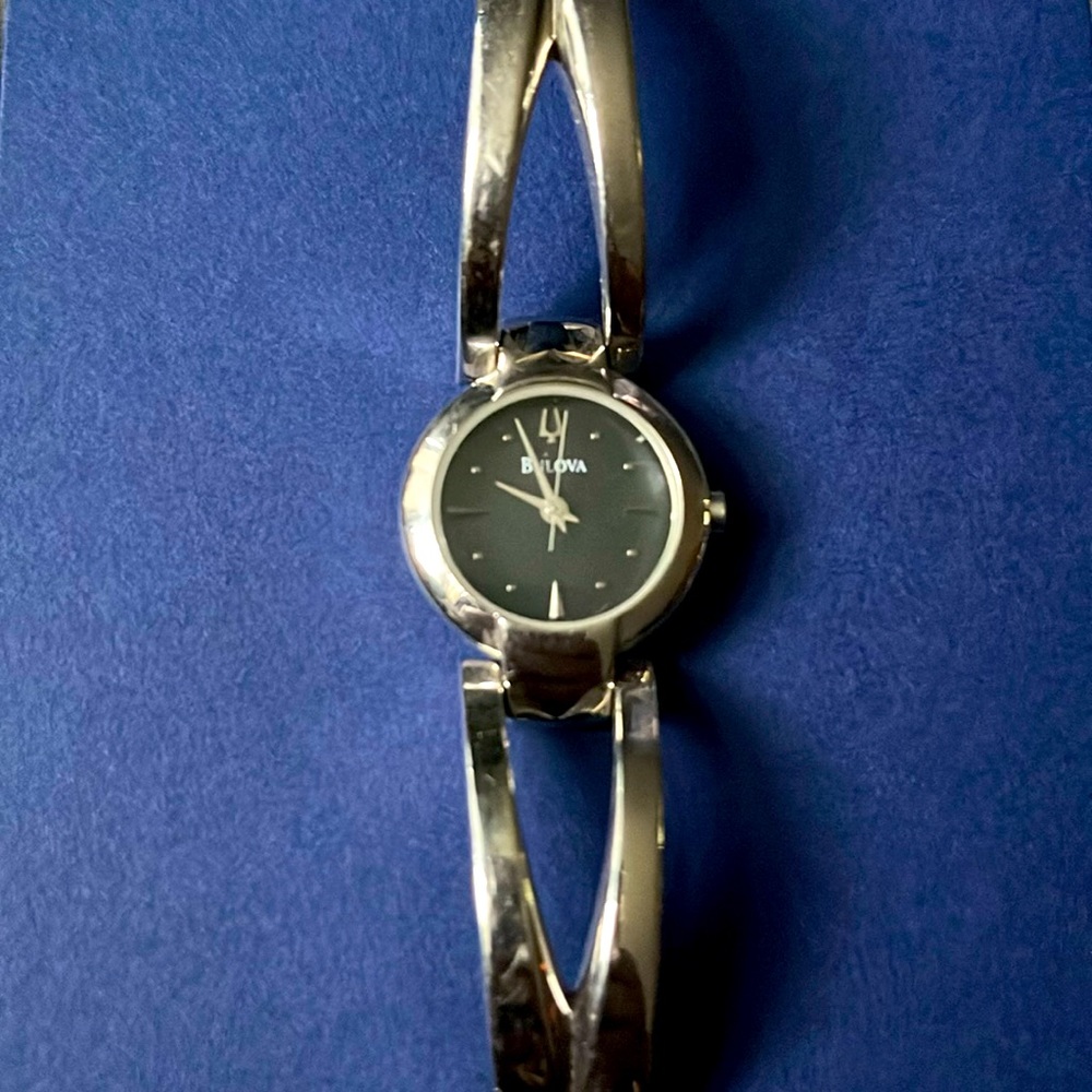 Bulova Womens 96T04 Blue Dial Stainless Steel Bangle Watch